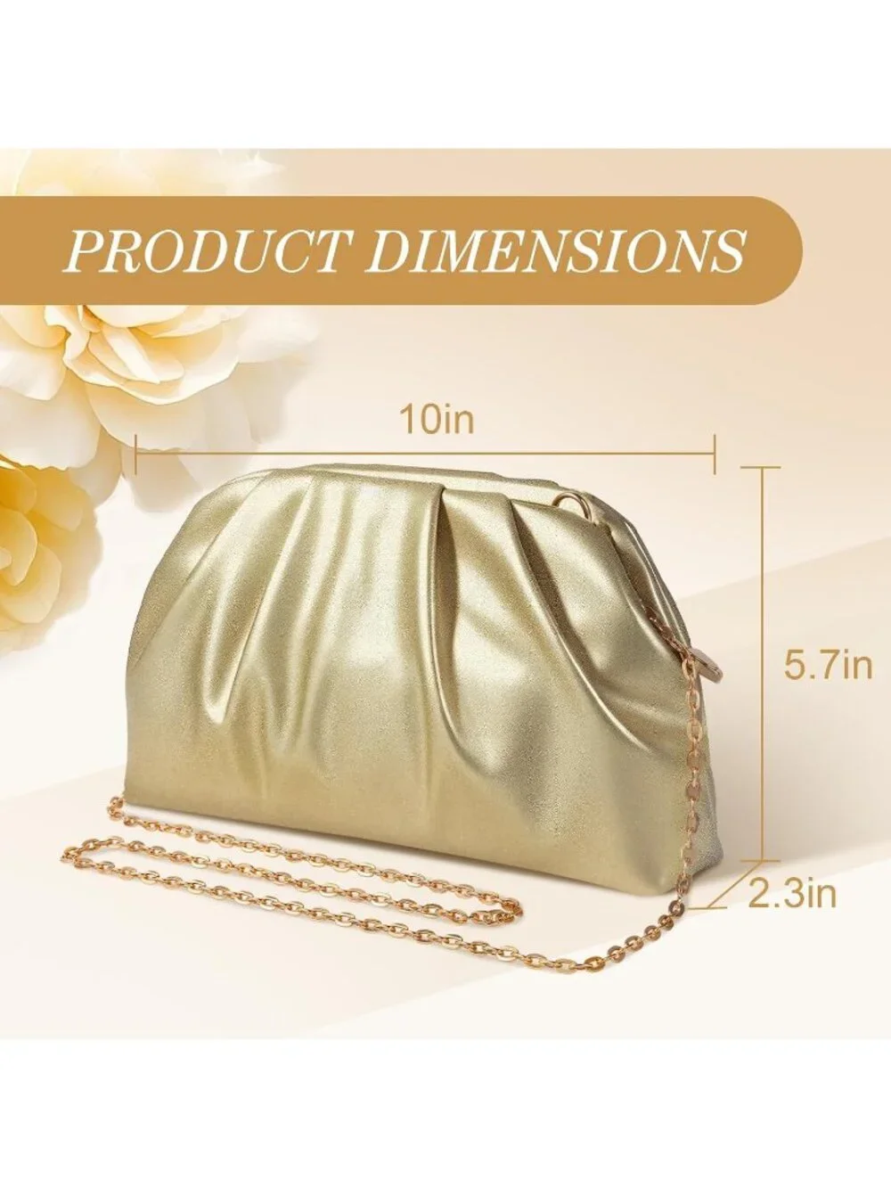 Women's Gold Soft Pleated Pu Clutch Purse Elegant Evening Wedding Bag